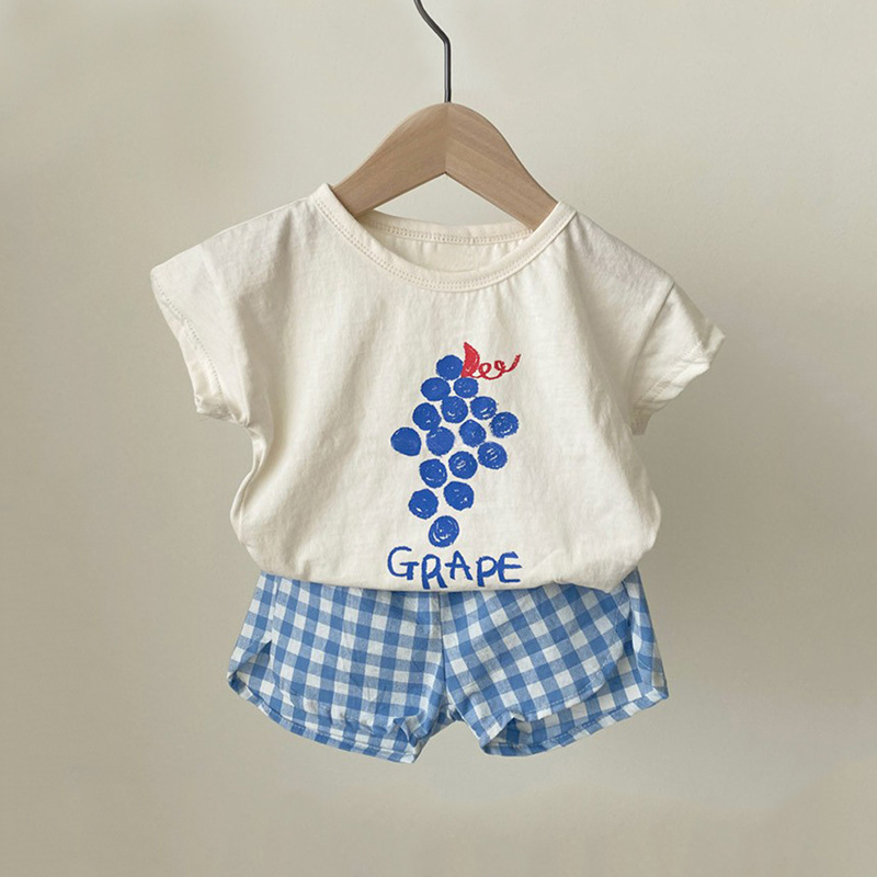 Conyson korea Fashion cotton Summer children Fruits tshirt square shorts 2 Piece Suit wear Toddler baby Boys girl's clothing set