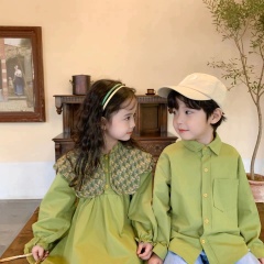 Conyson Stock Lots 3-8 Year Old Long Sleeve Frocks Designs Turn-down Collar Kids Flower Princess Fancy Baby Girls Casual Dress