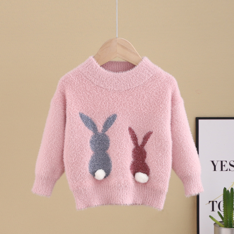 Factory Supply Long Sleeve Cartoon O-Neck Pullover Kids Girls Designer White Sweaters