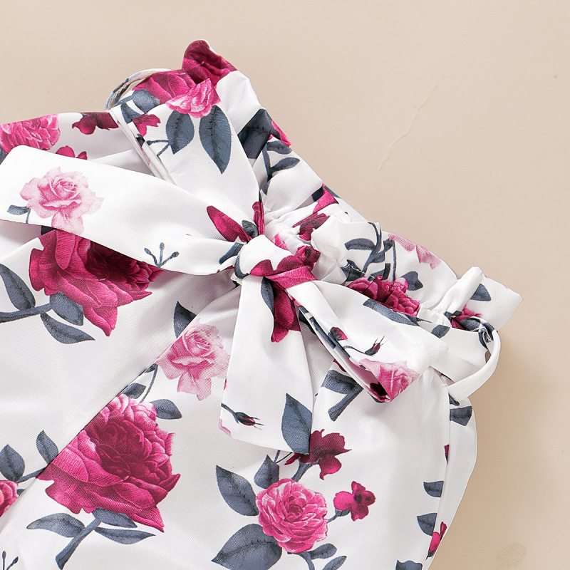 Wholesale 1-7 Years Bow O-Neck Floral Cotton Casual 3 Pcs Kids Girls Summer Clothing Sets
