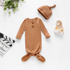 Conyson Stock Lot Custom Vintage Autumn Newborn Plain Toddler Sleep Clothing Infant Boys Girls Gown Solid Color Baby Romper