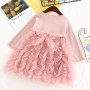 Conyson Wholesale High Quality Spring Mesh Baby Clothing Sets Knit O-Neck New Designers Long Sleeve Girls Princess Dress