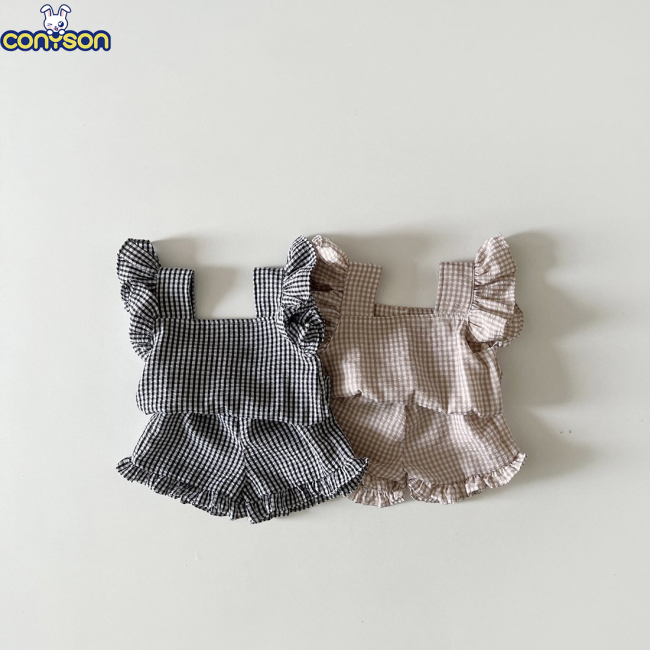 Conyson Wholesale Cute Summer High Quality Sweet Outfit Newborn Organic Infant Short Clothes 2 Pcs Suit Girl Baby Clothing Set