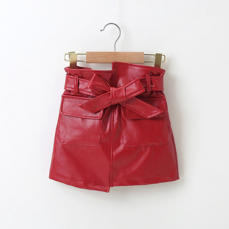 Conyson New Kids Girls Fashion Spring Clothing Solid Leather Skirts For Kids Girls Korean Short Dress Girl Pu Leather Skirt