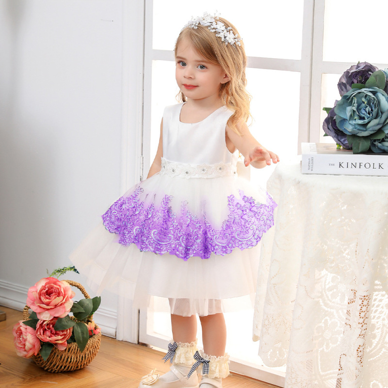 Conyson Wholesale Mesh Embroidery Children Girls Formal Evening Dress Ball Gown Kid Girls Princess Party Fancy Dresses