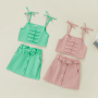 Conyson Fashion Kids Girls Clothes Sets 2pcs Plain Shoulder Straps Crop Camisole A-Line Skirts With Waist Belt Children Clothing