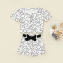 Conyson Fashion Kids Girls 2pcs Clothes Sets Love-heart Printed Ribbed Square Neck Short Sleeve T-shirts Shorts Casual Outfits
