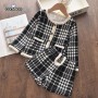 Conyson Winter Kids Girl Elegant Clothing Outfit New Plaid Long Sleeve Button Jacket+Shorts Litter Girls 2 pcs Set