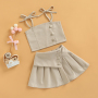 Conyosn Hot Sale New Summer Fashion Toddler Kids Baby Girls Clothes Sets Solid Strap Lace Up Vest Tops+High Waist Pleated Skirts