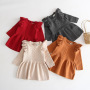Fall Winter Knitted Princess Baby Long-Sleeved Solid Color Elastic Sweater Cotton Toddler Girls' Dresses