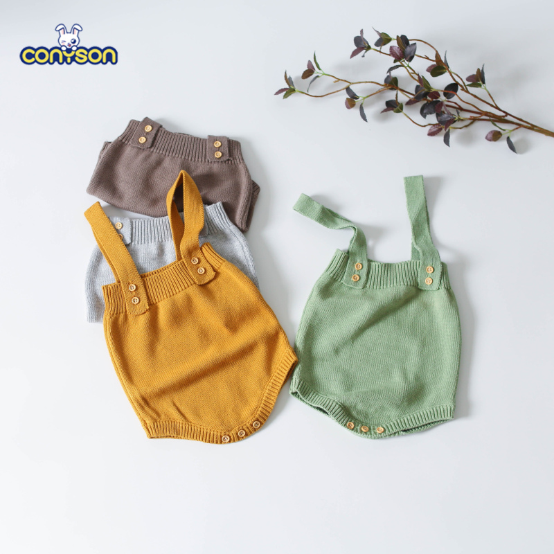 Conyson High Quality New Baby Unisex Spring Autumn Clothes Set Knitted Romper Triangle Crotch Button Jumpsuit 2Pcs Clothes Set