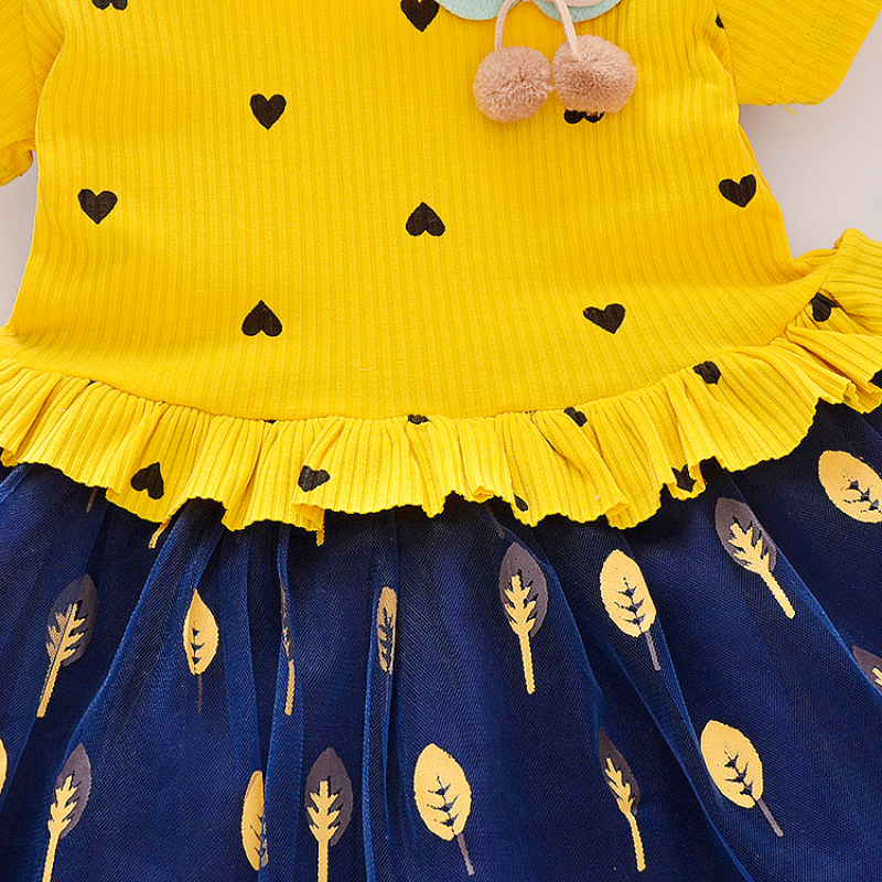 Wholesale High Quality Conyson Summer Cute Knit Patchwork Mesh Skirt Heart Design Little Girls Princess Fluffy Dress
