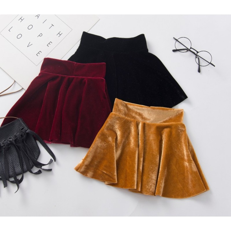 Conyson Hot New Spring Kids Toddler Clothes Baby Girls Half High-Waist Skirt Velvet Solid Pleated Princess Fall Warm Mini Skirt