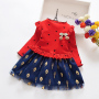 Conyson Baby Kids Children Fashion Long Sleeve Little Girl Heart Pattern Skirt Floral Printing Fluppy Princess Stitching Dress