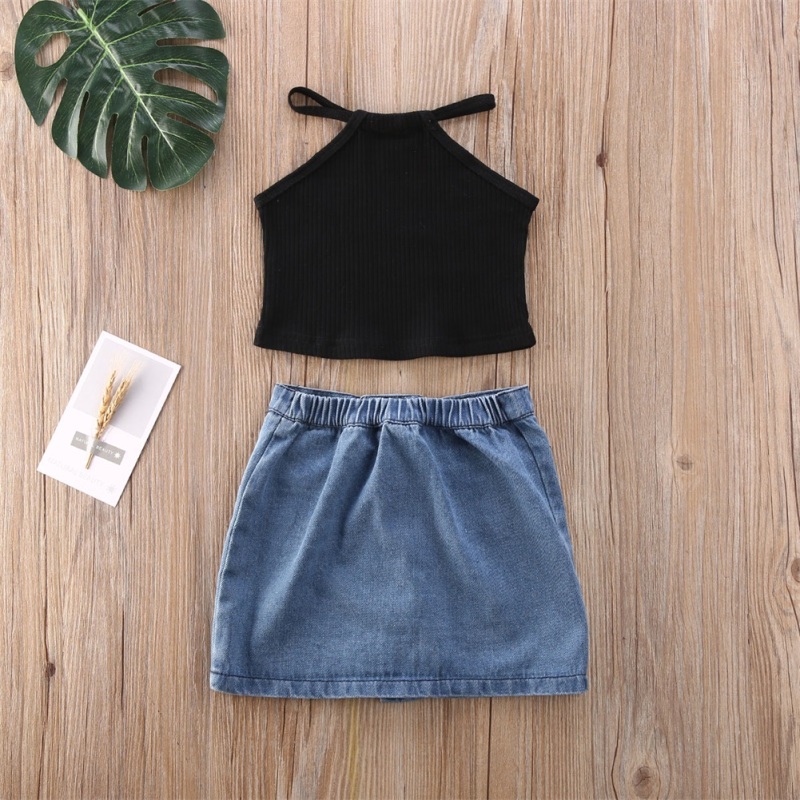 Conyson Fashion 1-6Y Toddler Kids Outfits Baby Clothes Set Black Vest Tank Top & Denim Mini Skirts Girl 2PCS Outfit