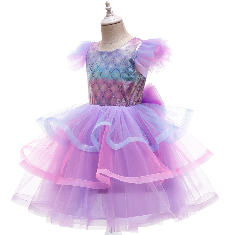 Conyson 2023 Luxury Curvy Kids Dress 3-8Y Print Color Matching Mermaid Lace Plaid Cute With Bow Tulle Skirt Princess Dresses