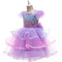 Conyson 2023 Luxury Curvy Kids Dress 3-8Y Print Color Matching Mermaid Lace Plaid Cute With Bow Tulle Skirt Princess Dresses