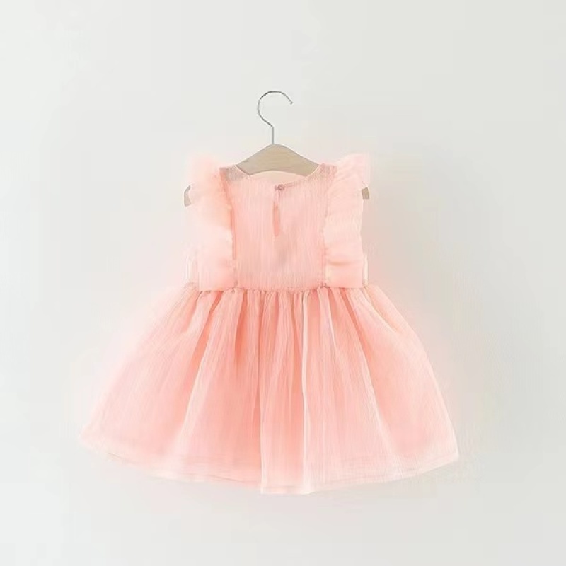 Conyson Summer New Arrival Sweet Style Cotton Lace Sleeveless Solid Mesh Bowknot Baby Girl First Party Birthday Dress