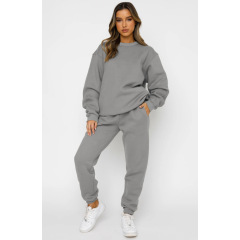 Wholesale Hot Sale High Quality Custom Sport Gym Pullover Plain Workout sweatsuit 2 Pieces Crop Top Oversized Women's Set