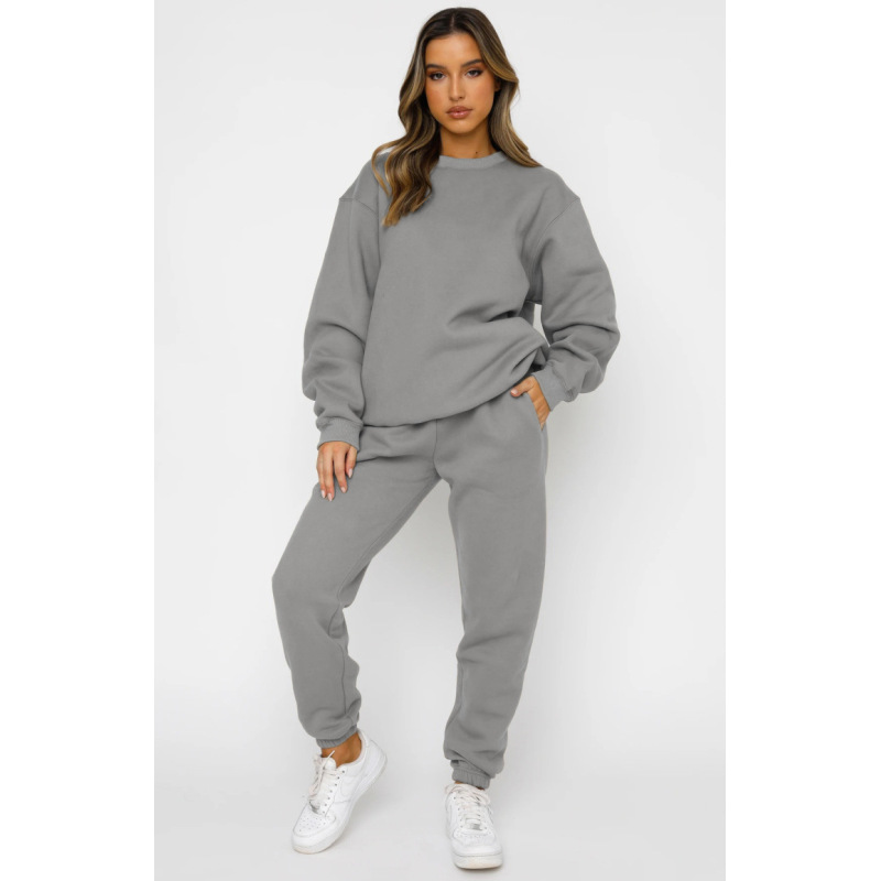 Wholesale Hot Sale High Quality Custom Sport Gym Pullover Plain Workout sweatsuit 2 Pieces Crop Top Oversized Women's Set