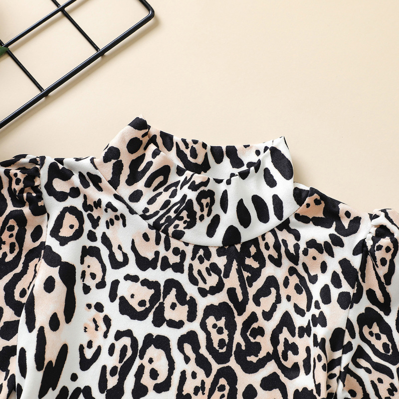 Conyson Infant Baby Girls Spring Casual Dress Leopard Zebra Print Mock-Neck Long Sleeves Outfit Little Girls Knee-Length Dresses