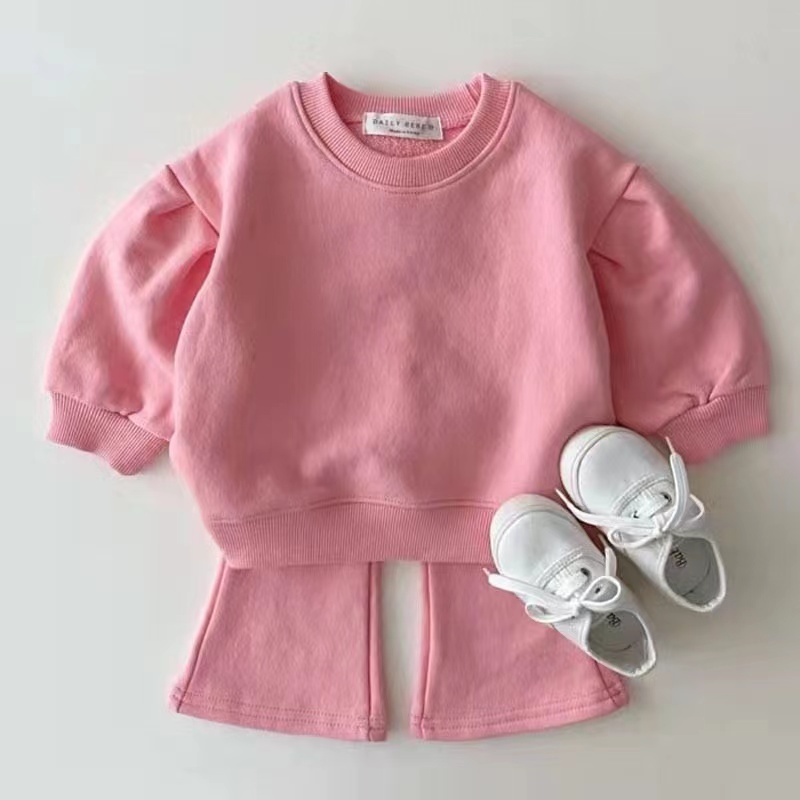 Conyson Casual Children Girls Clothes Sets Solid Sweater Flared Pants Two Piece Outfits Fashion Litter Girl Outfits