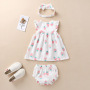 Conyson direct sales wholesale price 0-2Y bunny sleeveless ruffle floral strawberry sweet with bow 3 Pieces cute baby rompers