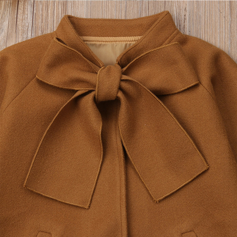 Comyson Wholesale Warm Wear Solid Midi Children's Girl Jacket Korean Essential Bow Elegant Kids Girls Long Sleeve Dust Coat