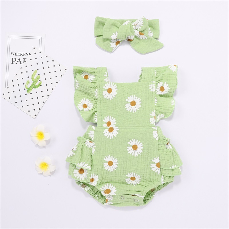 New 2021 Summer Newborn Baby Girl Clothes Sleeveless Romper Outfits Baby Girl Clothes Printed Floral Romper Jumpsuit +headband