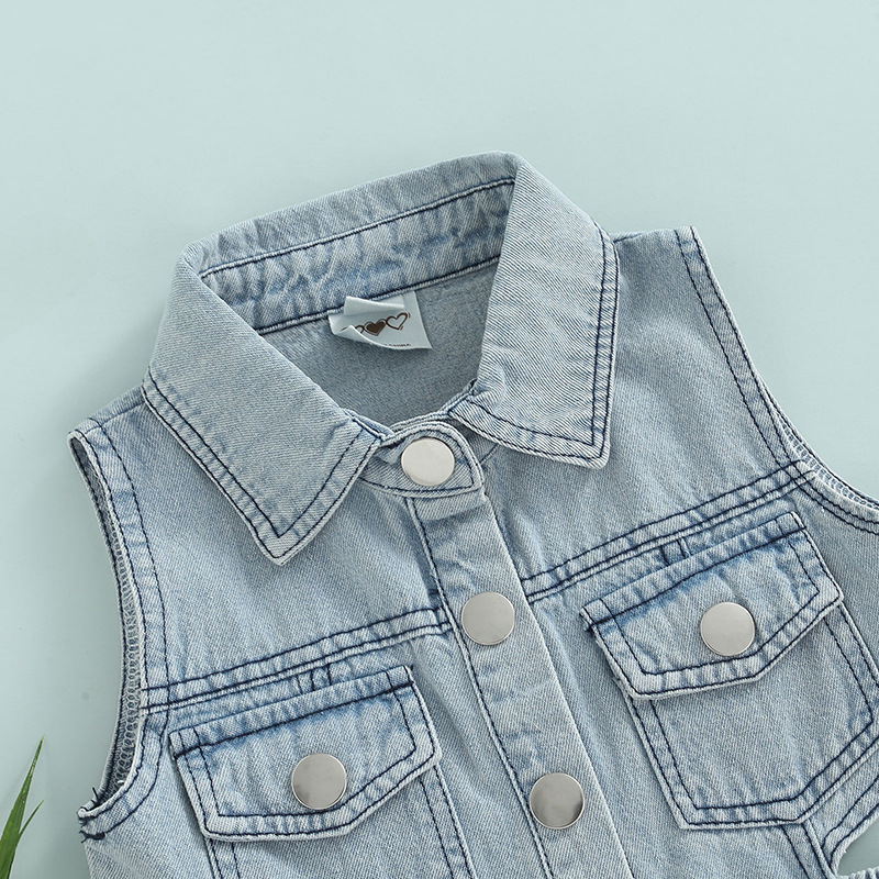 CONYSON summer rts fashion kids Toddler Single clothes sets wear Girl Sleeveless Baby Girls casual Jackets Denim button clothing