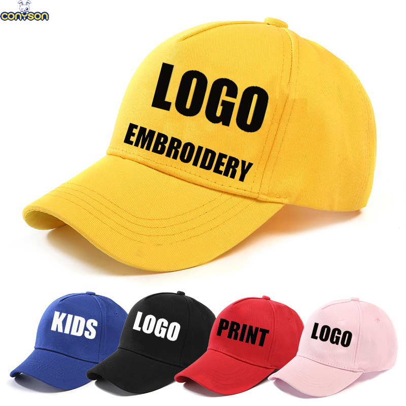 Conyson hot sale fashion boutique custom made logo Unisex Adjustable sport hat kids 6 Panel baseball cap embroidery customized