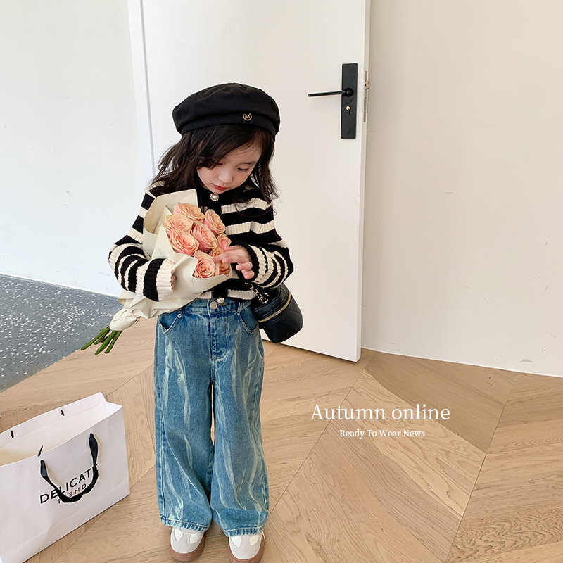 Conyson organic kids clothes spring personalized kids-designer-clothes vintage velvet core yarn striped knitted girls coat