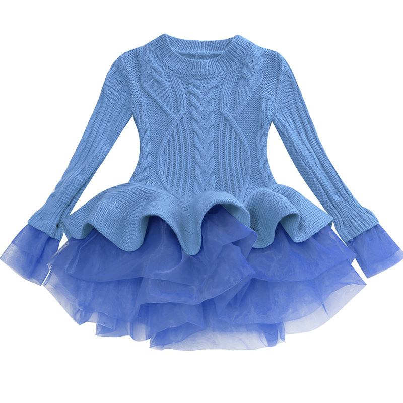 Conyson Autumn Winter Thick Warm Girls Dress Christmas Party Long Sleeve Knitted Flower Kids Sweater Dresses