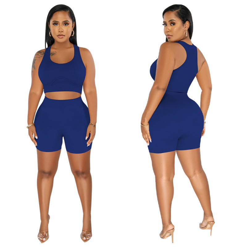 2023 Wholesale Tracksuit New Design Jogger Spring Plus Size Fitness Street Summer Sleeveless Sexy Two Pcs seamless Women Set