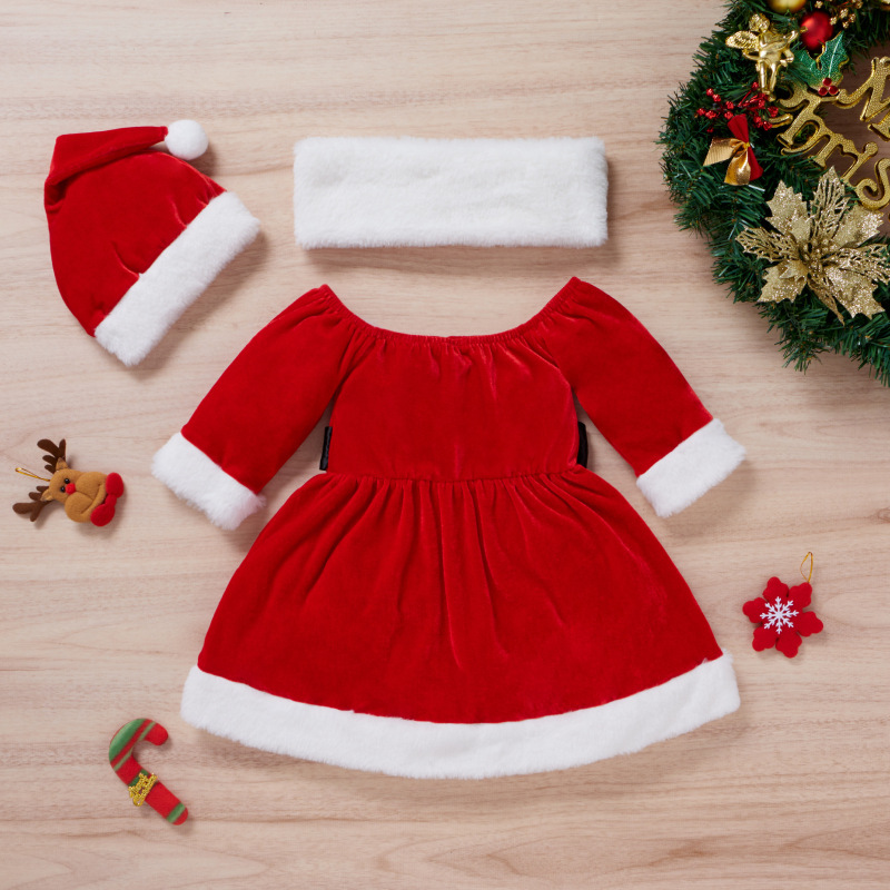 Conyson Toddler Kids Baby Girls Christmas Outfit Long Sleeve Red Princess Dress with Belt Children Santa Gifts Baby dress