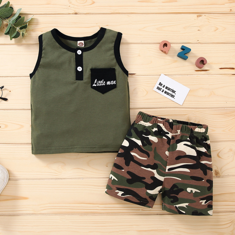 Conyson infant suits Toddler Boys 2 Pieces baby children sleeveless tank tops camouflage color kids wear Fashion clothing Sets