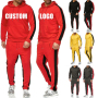 hot sale fashion custom logo adult Men Casual Solid Sports Suits Patchwork Hoodie+Pants Two Pieces Outfits Running Jogging Sets