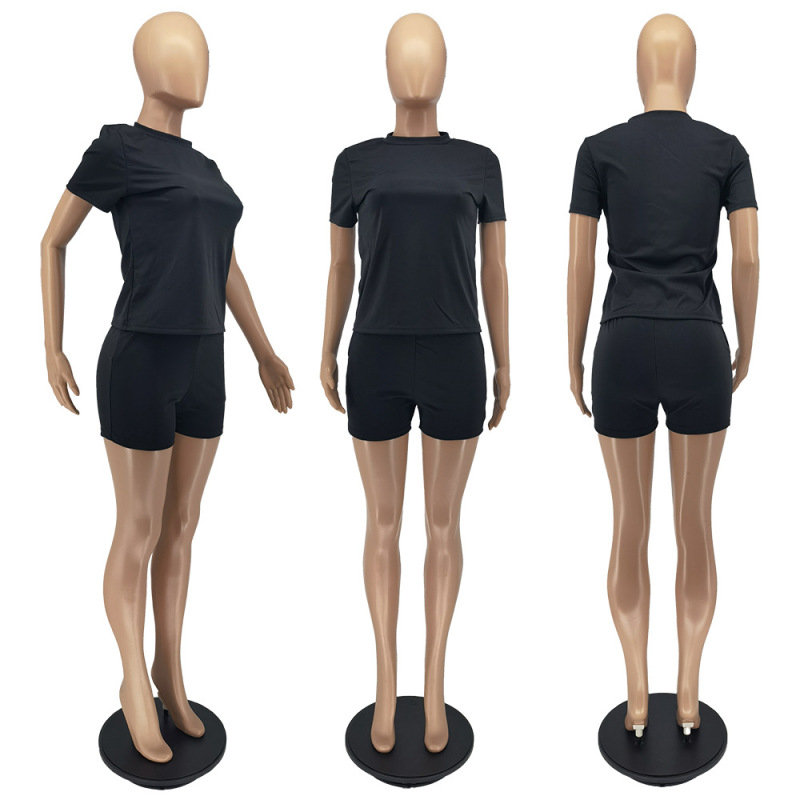 2022 Custom Logo Women Summer Short Set Short Sleeve T Shirt Biker Shorts Sets Skinny 2 Piece Short Set Women Clothing
