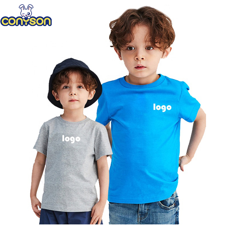Conyson Wholesale Custom Logo T-shirt 100% Cotton O-neck Plain Kids Short Sleeve Boys T-shirts Blank Tshirt For Kids