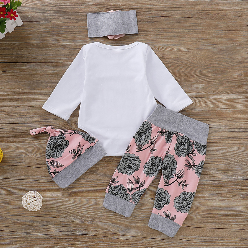 Wholesale High quality 2021 summer popular casual letter long sleeve button o-neck top print flower pants baby girls clothes set