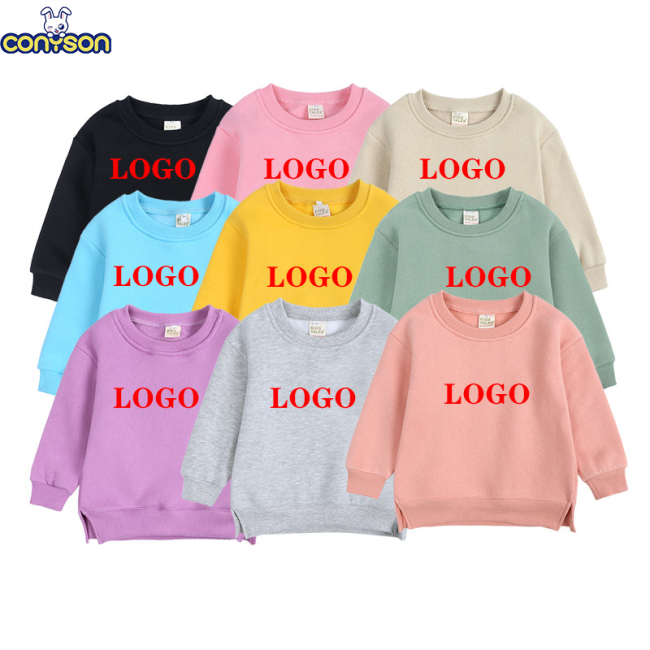 Conyson Wholesale Private Label Sweat Casual Custom Unisex Cotton Long Sleeve High Quality Sport T-shirt Solid Color Kids Shirt