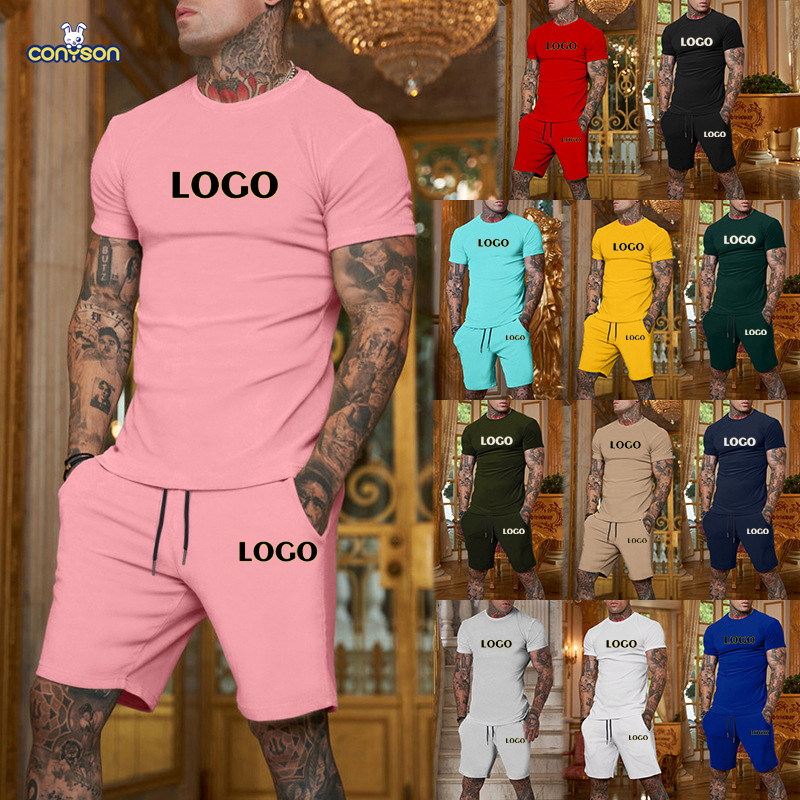 Custom Logo Summer Color Block Men Soccer Training Jogging Suit 2 PC Suit T Shirt And Short Set Mens Shorts Set