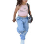 Conyson Custom Baby girl Clothing Girl Outfits Halter Short Sleeve Off Shoulder T-shirt Tops+Hole Pant Leggings 2PCS Outfit set