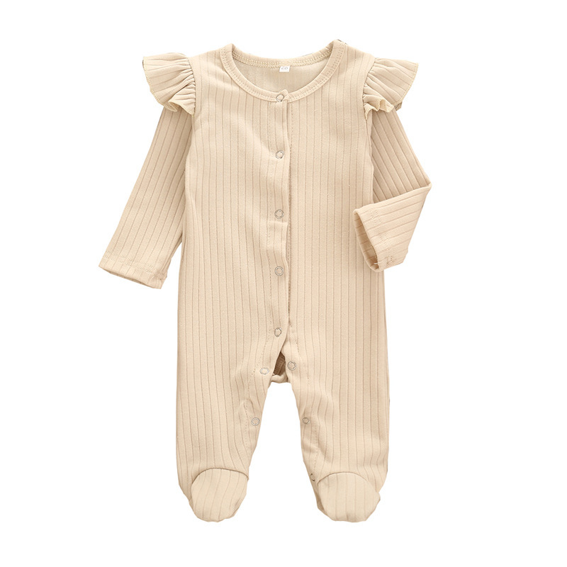 Fashion Hot Sale Solid Colornewborn Girls Boys Button Jumpsuit Cotton Long Sleeve Clothes Baby Boy Suits Set