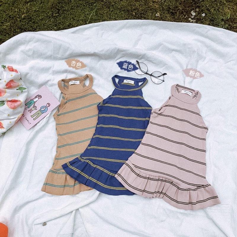 Conyson baby girls dress toddler summer 1-6years occasion sleeveless slip stripe dress fancy children party simple girls dress
