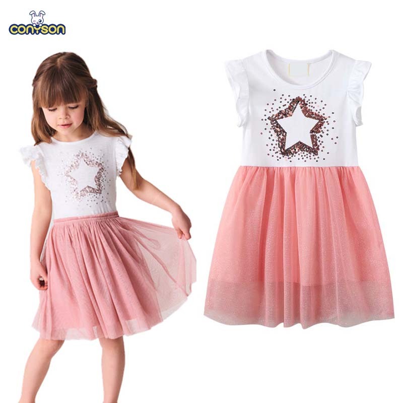 Conyson Wholesale Designs Summer 1-9 Years Children Clothing New Fashionable Cotton Cute Kids Girls Mesh Dresses