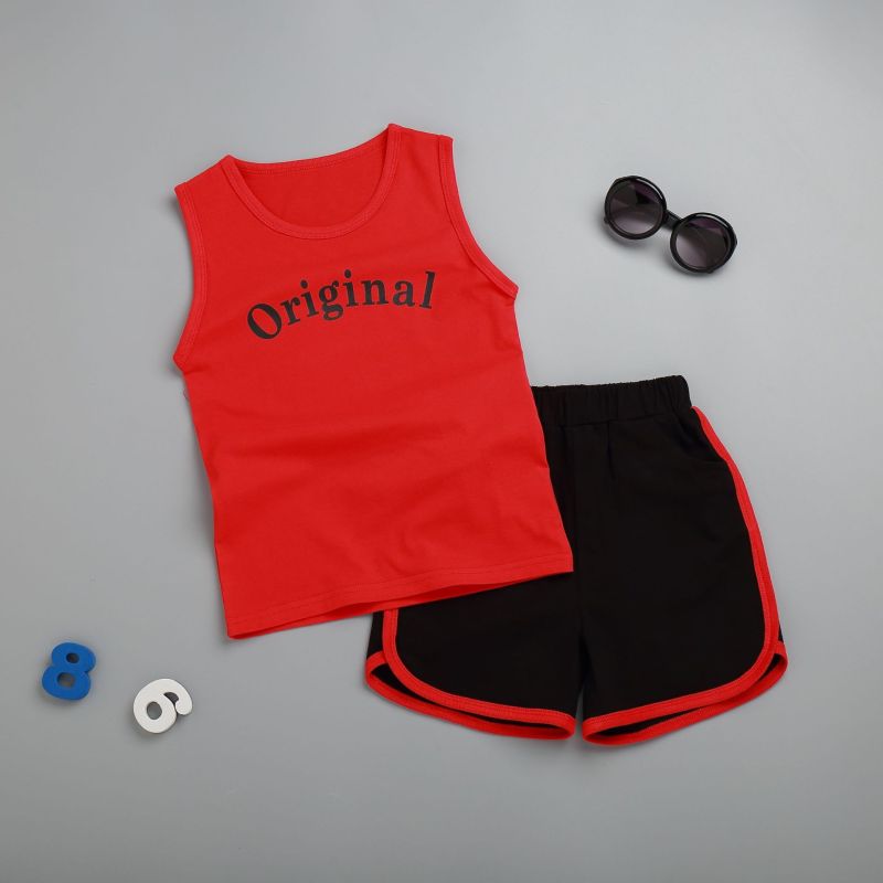 Conyson Wholesale Summer Kids Clothes Baby Boys Casual Custom Logo Solid Vest Tops Shorts Fashion Sports Clothing Set Outfit