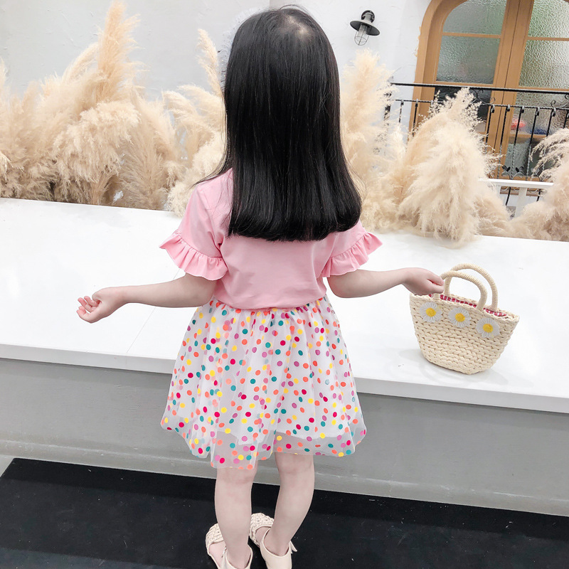 Conyson Summer 2023 New Children's Fashionable Clothes Baby Summer Dress Tulle Skirt Two-Piece Newborn Rainbow Ruffle Girl Set