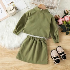 Conyson Stock Lots Organic Cotton Kids Girls' Clothing Sets Fall Spring Fashionable Turn-down Collar Girl Children Two Piece Set