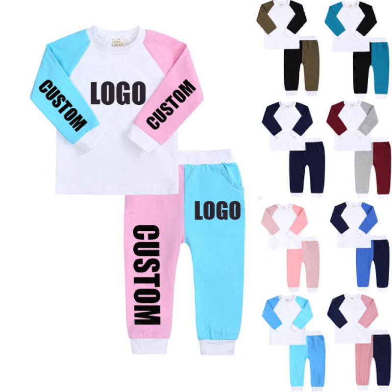 Conyson Custom logo Made Outdoor autumn fashion toddler jogger suit Baby Clothes Kids patchwork clothing Tracksuit Sweatsuit Set